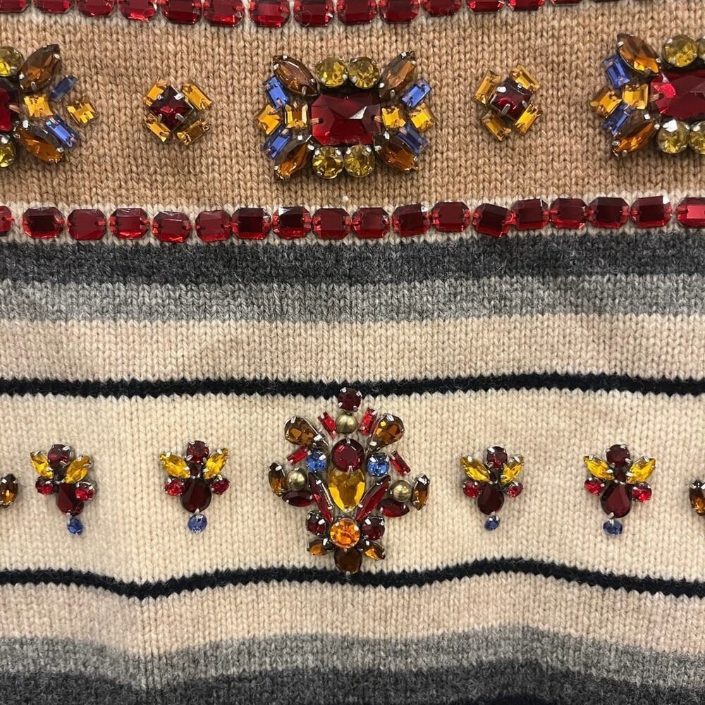 J. Crew Crystal Embellished Fair Isle Print Wool Sweater Size Small - Picture 3 of 4